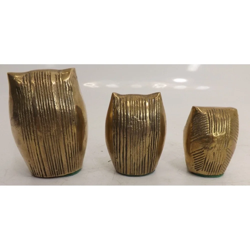 Brass 🦉Owl Family of 3 Vintage decor figurines = over 1 pound total weight